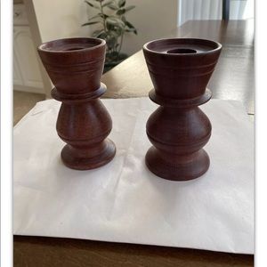 Vntg Handmade Pair of Solid Wood Candlesticks
